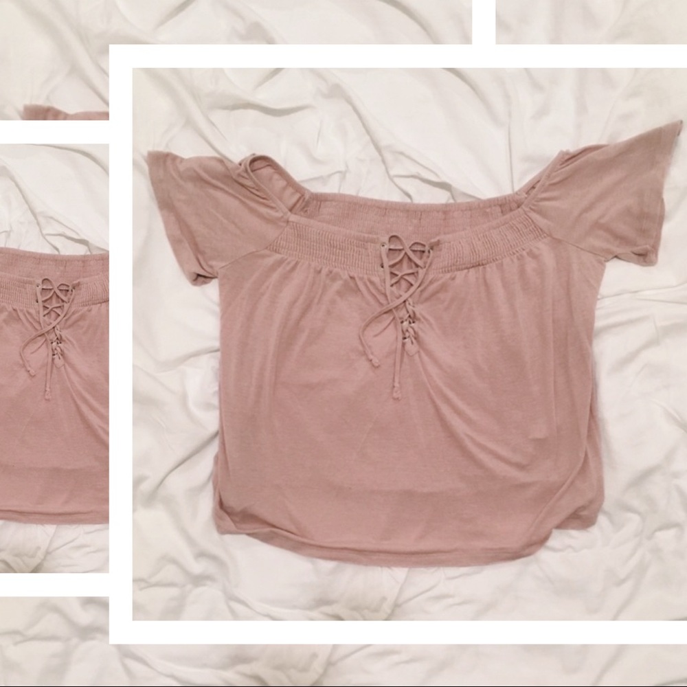 AEO American Eagle Pink Lace Up Short Sleeve Top